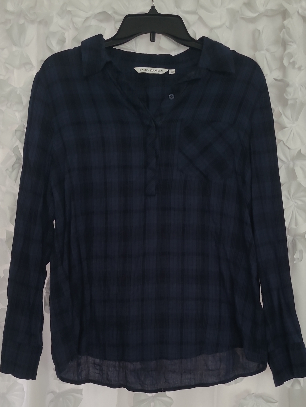 Girls' Navy Plaid Long-Sleeve Shirt